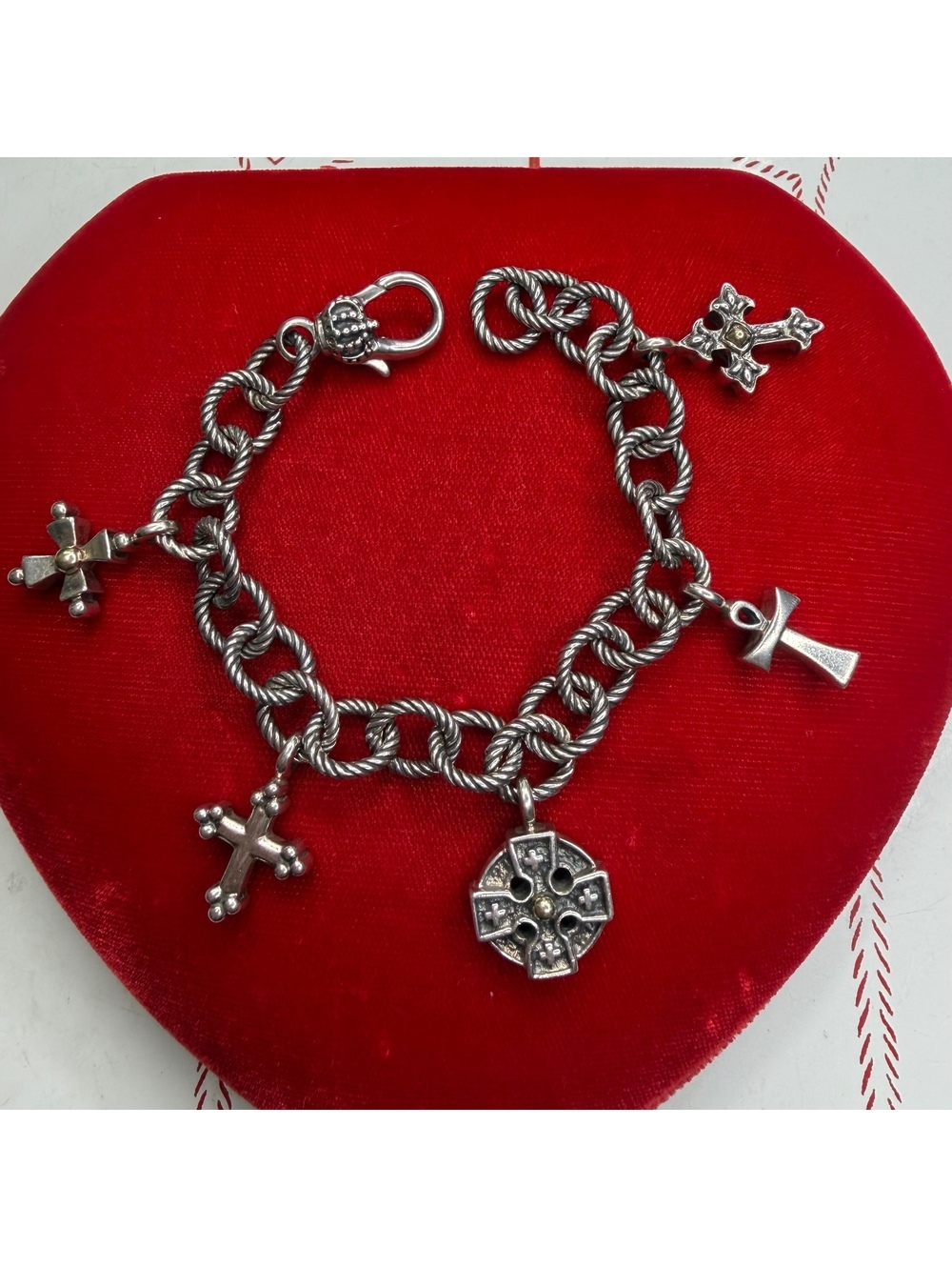 Ann King Sterling & 18k crosses of the world charm bracelet vintage
